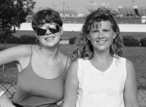 A couple of cuties. Andrea Hampton and Jackie at IRP in 1992. Andrea is former top-10 AMA Superbike racer Terry Hampton's beautiful wife.