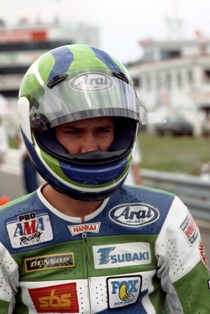 Chandler Doug Chandler gets focused before the start of the World Superbike race at Brainerd in 1990. (Larry Lawrence photo)