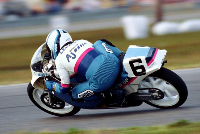 Leisner, Andy - Daytona 1987-sm Andy Leisner on his AJ Racing Honda RS250 at Daytona in 1987. (Larry Lawrence photo)
