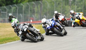 Mid-O 09 Sun Day Josh Day (4) leads Ricky Parker (96) and J.D. Beach (73) in the Mid-Ohio Supersport race. Day won the race. (Larry Lawrence photo)