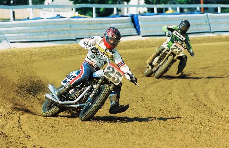 Brian Phillips, on the Bonneville Performance Triumph, at Beulah Park. Photo shot with a Nikon N65 with a Nikon 300mm f/4 lens on Kodak Ultra Max 800 film. (Larry Lawrence photo)