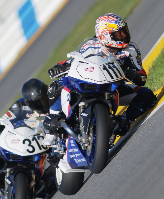 Nate Kern (111) and Rico Penzkofer on their factory BMW HP2 Sport machines. (Larry Lawrence photo)