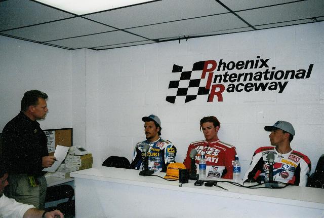 PIR 1998 Superbike press conference at PIR in 1998 with Aaron Yates, Anthony Gobert and Mat Mladin.