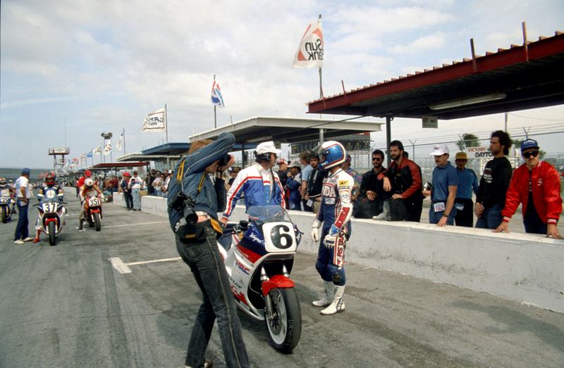 Rainey 2 - 1987 A photographer get a shot of Wayne Rainey before the start of the 1987 Daytona 200. (Larry Lawrence photo)