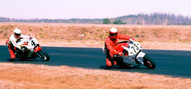 Dreyer-Burcham Duane Dreyer (73) leads Gene Burcham (4) in a WERA Endurance race at Talladega Grand Prix Raceway. (Larry Lawrence photo)