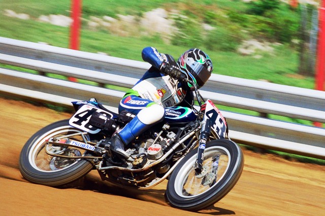 Sammy Halbert on his Harley-Davidson XR750 on the Indy Mile. (Larry Lawrence photo)