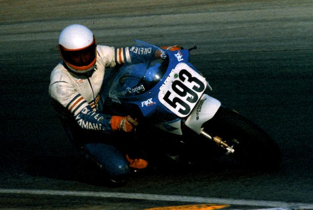 Gary Jeffries races the Dreyer Racing WERA Endurance machine into a lte-afternoon sun at Road Atlanta sometime in the late 1980s. (Larry Lawrence photo)