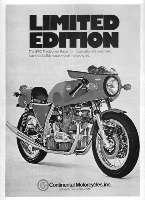 Laverda ad 1975 001-sm Magazine ad for the 1975 Laverda SFC.