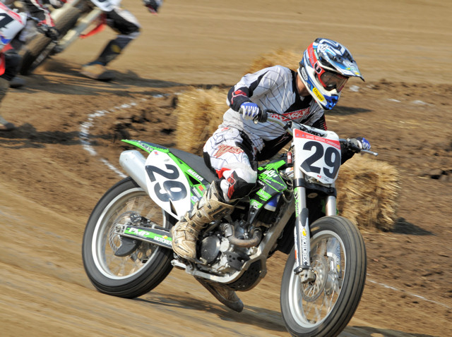 Mataya, Jake Jake Mataya in action at the Springfield Short Track AMA Grand National on his Delano Sports Center/Donahue Racing Kawasaki. (Larry Lawrence photo)