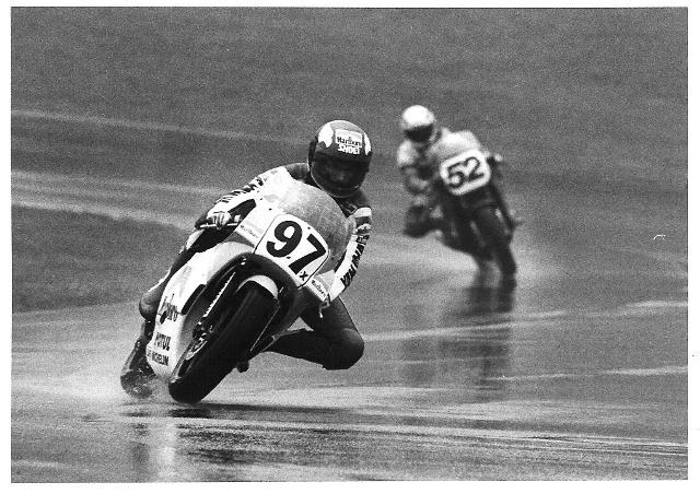 Oliver-1990 F-USA Rich Oliver leads Ray Yoder in a wet WERA Formula USA road race at Grattan Raceway in 1990. (Larry Lawrence photo)