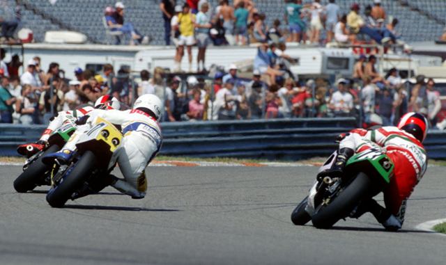 1989 Daytona 250GP Jon Cornwell leads Miguel Duhamel and Steve Crevier in the 1989 Daytona 250 Grand Prix race. (Larry Lawrence photo)
