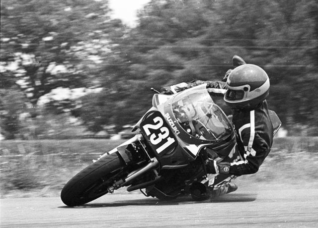 231 crash Novice rider No. 231 has just started the process of crashing his Suzuki at a WERA race at Road America in the mid-1980s. (Larry Lawrence photo)