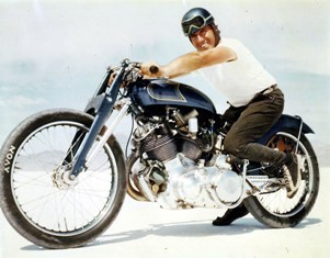 Dickerson 1953-sm Marty Dickerson on his record-setting Vincent in 1953. He went 147 mph on what was basically a prodution bike. It took 20 years for the record to finally be broken by a factory Yoshimura Kawasaki Z1 in 1973 that went 155 mph.