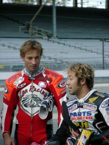 Hask and Zemke Vincent Haskovec (left) and Jake Zemke talk after doing the first laps by racing motorcycles in nearly 100 years at the historic Indianapolis Motor Speedway. The work Haskovec and Zemke did paved the way to MotoGP eventually coming to Indy. (Larry Lawrence photo)