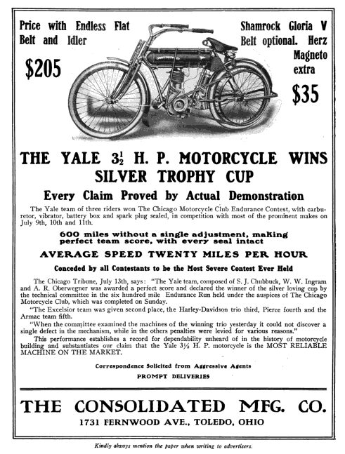 Yale 1909 ad A 1909 Yale Motorcycle ad.