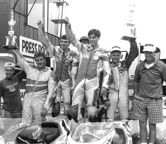 WERA Four Hour Endurance race podium at Moroso Park in 1991. On the podium is (Larry Lawrence photo)