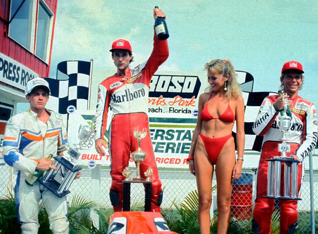 Chuck Graves, Rich Oliver and Robbie Petersen stand on the podium after a WERA Formula-USA Series race at Moroso Park in West Palm Beach, Florida. (Larry Lawrence photo)