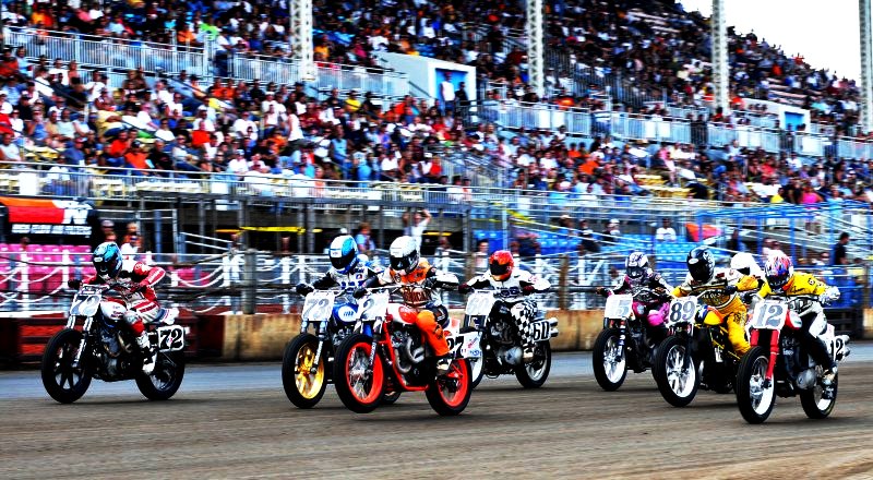 Pearson-sm Rob Pearson lofts his front wheel at the start of a Heat race at the Springfield Mile. (Larry Lawrence photo)