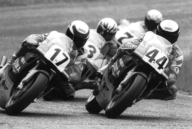 Scott, Alan Alan Scott (44), Kenny Roberts Jr. (17), Donnie Greene (3) and Mike Sullivan go at in a WERA Pro Series Formula 2 race at Moroso Motorsports Park in the early 1990s. (Larry Lawrence photo)