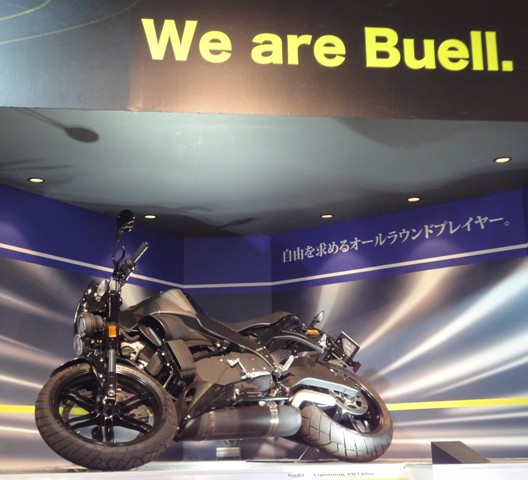 The Buell display at the Tokyo Motor Show included a black XB12S laying on its side with sign above it reading: We Are Buell. (Tracy Hagen photo)