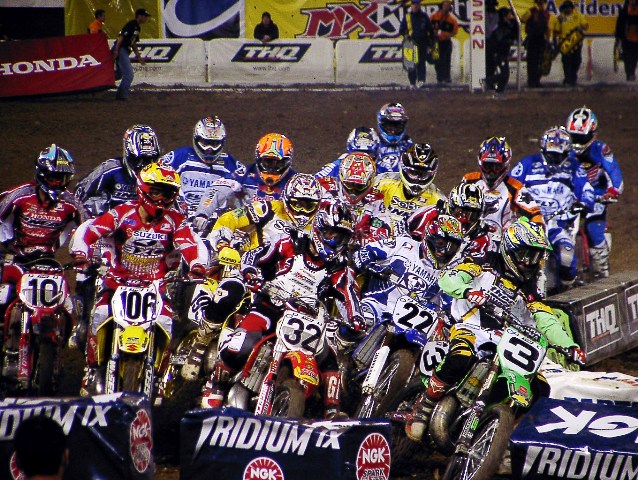 Brown 2003-sm Mike Brown (3) leads the pack at the start of Anaheim I in 2003. You can also clearly see Chad Reed (22), Michael Byrne (32), Daryl Hurley (106) and Larry Ward (10). (Larry Lawrence photo)