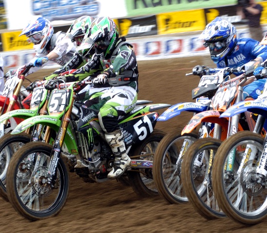 Ryan Villopoto (51) nails the holeshot at the start of a MX Lites moto at Red Bud in 2006. The Kawasaki ace went on to win the Red Bud Lites Class National en route to winning that year’s title. (Larry Lawrence photo)