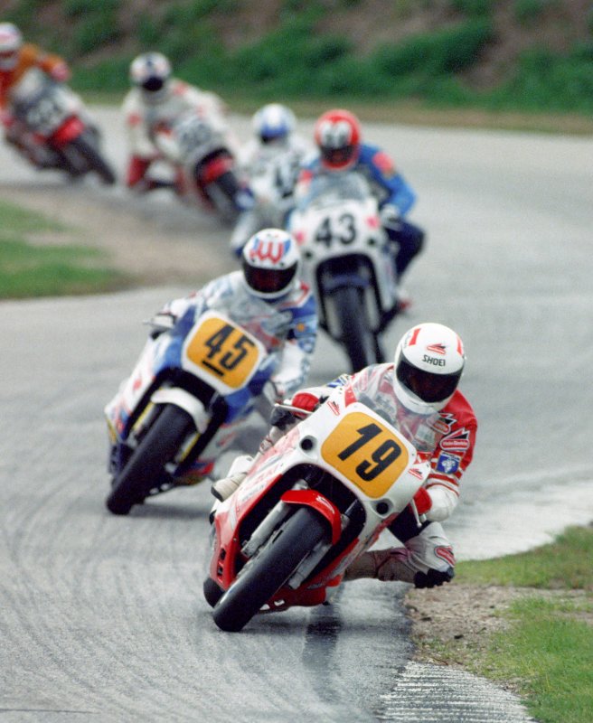 Wimmer German Martin Wimmer (19) leads Brit Jamie Whitham (45). Eventual surprise third-place finisher Kevin Rentzell (43) can be seen behind Whitham. Wimmer finished sixth. (Larry Lawrence photo)