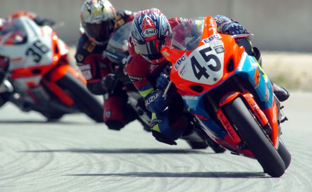 Acree - Rd Am 2005 Lee Acree at speed on the KWS/Millennium Suzuki at Road America in 2005. (Larry Lawrence photo)