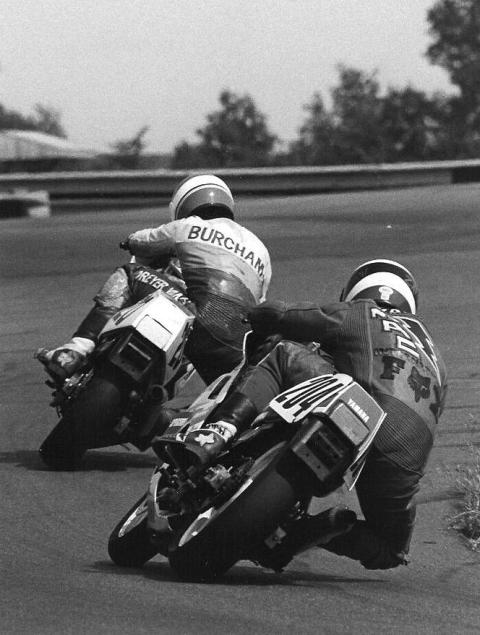 Gene Burcham and Scott Zampach battle on the final lap of a WERA D Superbike at Grattan Raceway. This shot was taken two turns from the front straight and Burcham held off the Z-Man to win the race. (Larry Lawrence photo)
