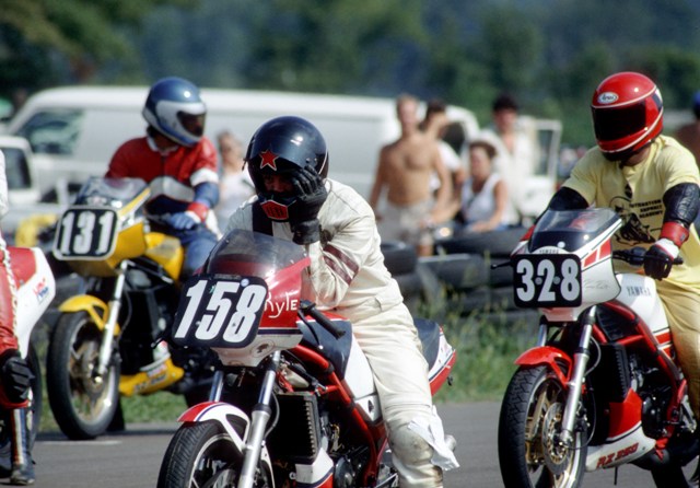 Carver, Kyle - Talladega - June 1986-sm Kyle Carver sits on the starting grid focusing before the start of a WERA Regional race in Talladega, Alabama, in June of 1986. (Larry Lawrence photo)
