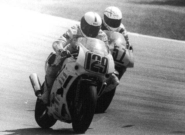 GTU endurance racers Sam McDonals (129) and Michael Barnes (57) battle on the final lap at Road America sometime in the early 1990s. (Larry Lawrence photo)