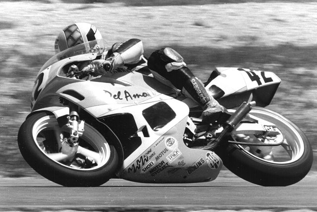Ienatsch Nick Ienatsch riding his Del Amo Yamaha TZ250 to victory in the WERA Air Tech Formula II race at Willow Springs in 1991. (Larry Lawrence photo)