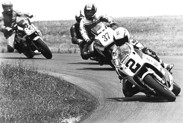 Ben Martinez flicks the Human Race Team Yamaha into a turn at Grattan in 1988. (Larry Lawrence photo)