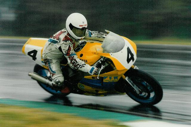 Virginia Breeze Racing corners in the rain in a WERA National Endurance race in the early 1990s. (Larry Lawrence photo)
