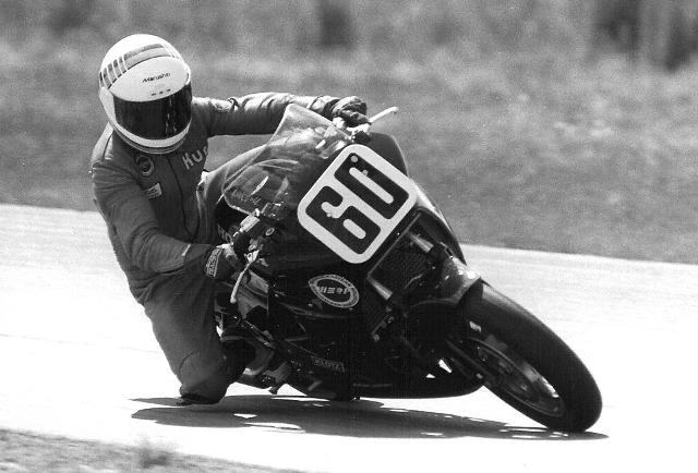 Vfr700 Kurt Hall racing a WERA B Production race on a Honda VFR700 at Roebling Road in May of 1987. (Larry Lawrence photo)
