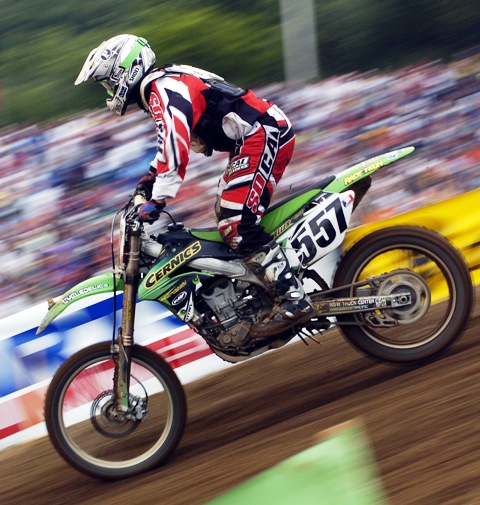 Weller, Jay - 2006-sm Jay Weller rides his Cernics Kawasaki down a hill in the High Point AMA Motocross National in Mt. Morris, Pa., in May of 2006. (Larry Lawrence photo)