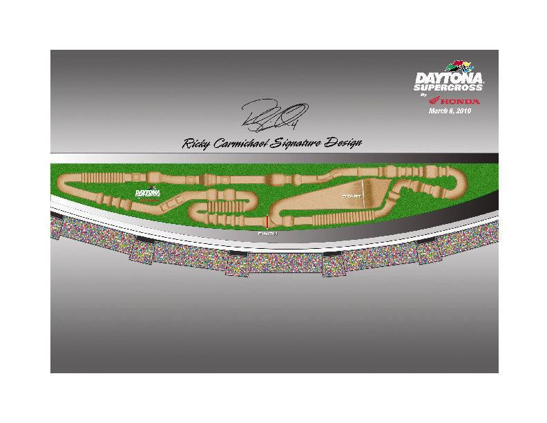 Daytona SX track The 2010 Daytona Supercross track designed by Ricky Carmichael.