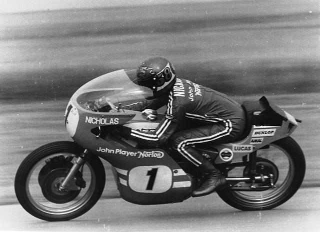 Nicholas, Jody 012-sm American racer Jody Nicholas races a John Player Norton in the in the John Player International at Silverstone in August of 1972. (B.R. Nichols photo)