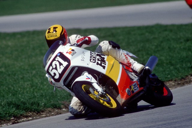 Sholty, Doug - 1989-sm Doug Sholty racing his beautifully prepared Honda VFR in a WERA event at Indianapolis Raceway Park in 1989. (Larry Lawrence photo)
