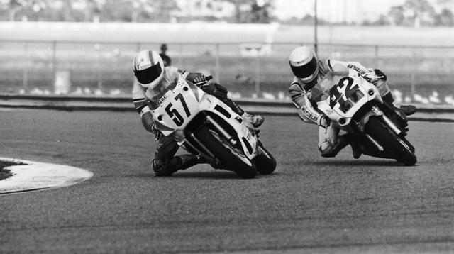 Toomer - GTU 001 Team Toomer (57) battles Team Excel (42) in an EBC Brakes Endurance Racing Challenge at Daytona International Speedway circa 1991. (Larry Lawrence photo)