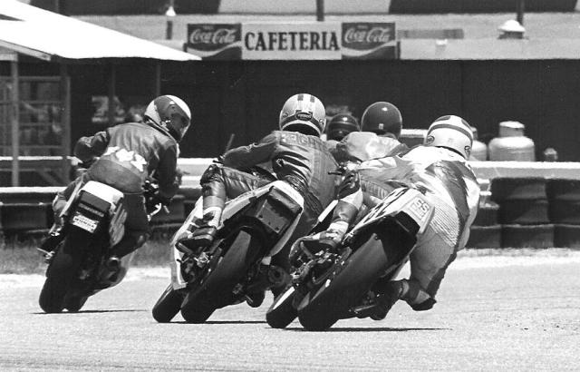 Yoder - Rock Ray Yoder attempts to lap fellow riders in a WERA National Endurance race in Rockingham, N.C. (Larry Lawrence photo)
