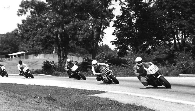 John Jacob (790) leads Brian Berney and Tom Mason in a WERA B Superbike race at Road America in 1984. (Larry Lawrence photo)