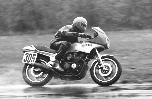 Team Rain rode their Yamaha FJ600 to victory in a Two-Hour WERA Regional Endurance race at a rain-soaked Roebling Road sometime in the mid-1980s. No notes on the photo to help me ID the rider. (Larry Lawrence photo)