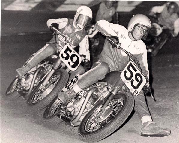 Wilburn and Van Leeuwen Larry Wilburn and Skip Van Leeuwen battle at a West Coast TT sometime in the in the mid-to-late 1960s. (Larry Wilburn Collection)