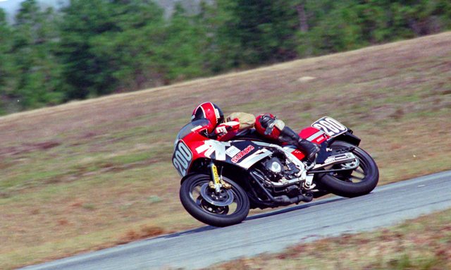 Despain, Dave - Roebling Road - Feb 1986 005 -sm Dave Despain charges onto the front straightaway at Roebling Road Raceway during a WERA race in February of 1986. (Larry Lawrence photo)