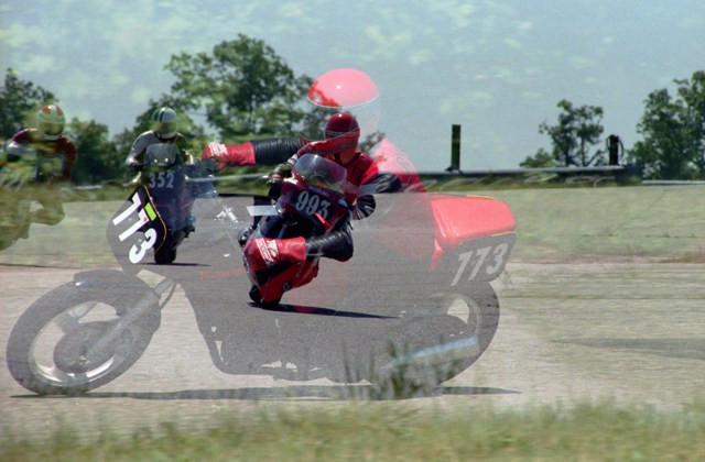 double exposure An unintentional double exposure of film showing two racing shots on a single frame. (Larry Lawrence photo)
