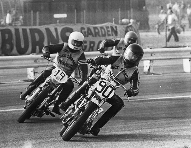 The Norton Gang - George Kerker (90), Bill Manley (19) and Jack Simmons - on the now defunct Orange County International Raceway (better known as OCIR), a dragstrip converted to road-racing course. 