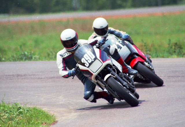 Nutt, Robert - Talladega 1986 Robert Nutt leads Rob Seneker in a WERA race at Talladega Grand Prix Raceway in August of 1986. (Larry Lawrence photo)