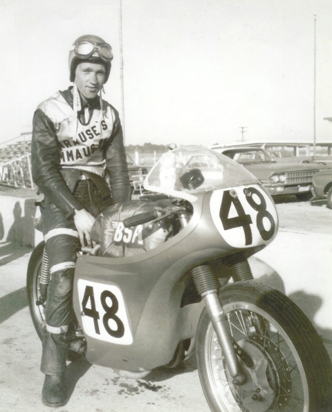 Jim Varnes poses on the BSA Gold Star he raced to an excellent fifth-place finish in the 1963 Daytona 200. (Jim Varnes Collection)
