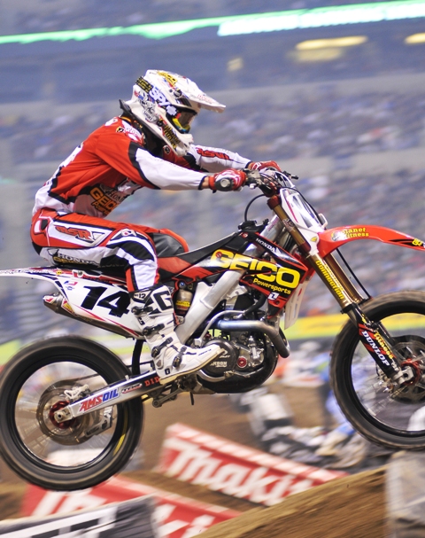 Windham 2010 Kevin Windham (pictured here at the Indianapolis Supercross) broke trhough to win his first AMA Supercross race fo the season this past Saturday. (Larry Lawrence photo)